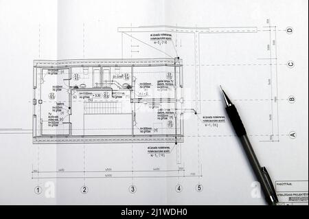 Structural details drawing. Close up view. Architectural or engineering project. Construction industry Stock Photo
