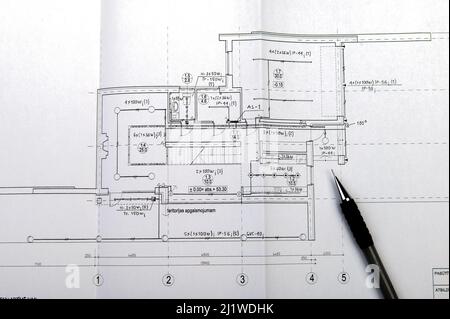 Structural details drawing. Close up view. Architectural or engineering project. Construction industry Stock Photo
