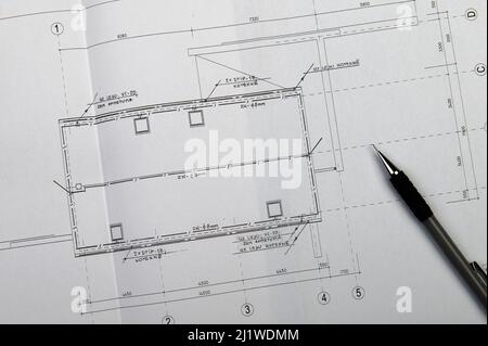 Structural details drawing. Close up view. Architectural or engineering project. Construction industry Stock Photo