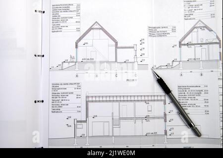 Structural details drawing. Close up view. Architectural or engineering project. Construction industry Stock Photo