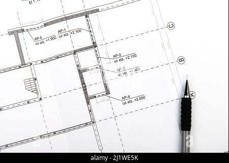 Structural details drawing. Close up view. Architectural or engineering project. Construction industry Stock Photo
