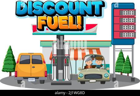 Oil pump cartoon with discount fuel logo illustration Stock Vector