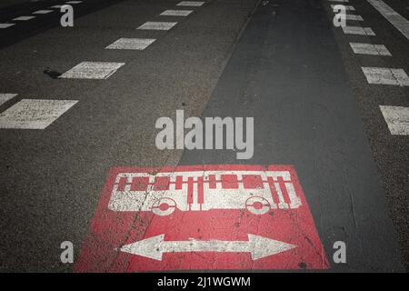 traffic signs painted on the street Stock Photo