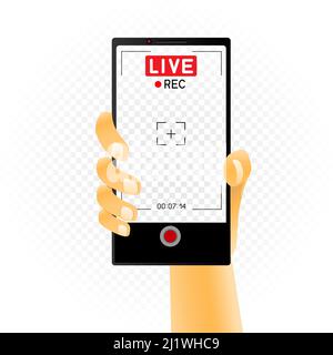 smartphone in hand live recording video Stock Vector