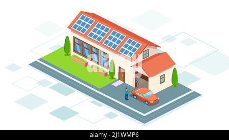 Vector of an electric car charging inside home garage Stock Vector