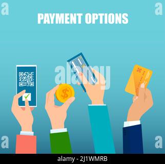 Vector concept of payment methods and options or ways to transfer money. Stock Vector