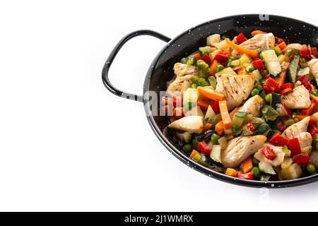 Chicken and vegetables isolated on white background Stock Photo