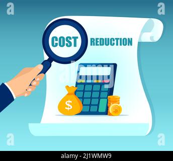 Vector of a businessman analysing cost reduction strategy and options to save money Stock Vector
