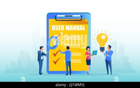 Vector of business people reading an user manual Stock Vector