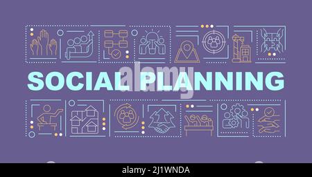 Social planning word concepts dark purple banner Stock Vector