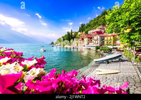 Varenna, Lake Como - Holiday in Italy. View of the most beautiful italian lake, Lago di Como and small idyllic village. Stock Photo