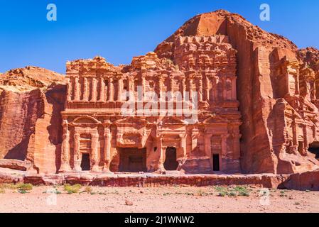 Petra,  Jordan - Monumental world heritage of ancient Petra, Royal Tombs carved architecture, Wadi Musa. Stock Photo