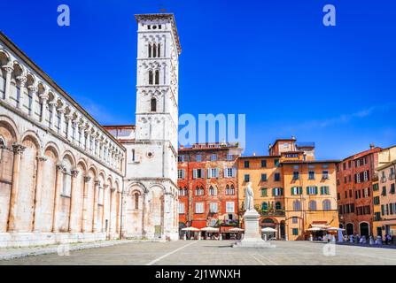 Lucca, Italy. Chiesa di San Michele in Foro - St Michael Roman Catholic church basilica on Piazza San Michele historical centre of old medieval town L Stock Photo