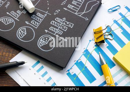 Marketing and financial analysis data with charts and graphs. Stock Photo
