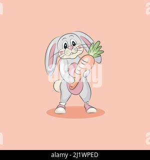 Cute Rabbit Dabbing Pose With Carrot Cartoon Vector Icon Illustration. Animal Icon Concept Isolated Premium Vector. Flat Cartoon Style Stock Vector