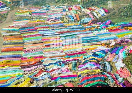 image of a dailylife in rural colourful dhobi ghat at bihar india. Stock Photo