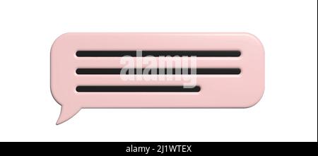 Pink chat bubble 3d isolated on white. 3d vector.  Stock Vector