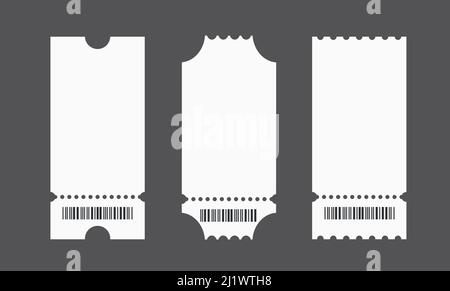 Set of empty ticket templates isolated on black background. Blank tickets mockup for entrance to the concert or show. Vector  Stock Vector