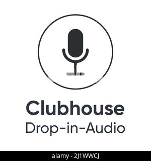 Microphone icon for invite in Clubhouse. Black silhouette on white background. Broadcasting microphone icon. Stock Vector