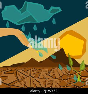 Water is life. Save Rainwater harvesting. Solution to water crisis concept Stock Vector