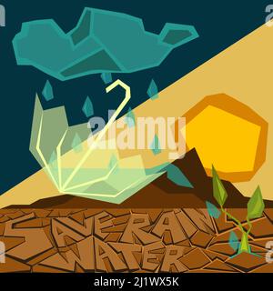 Water is life. Save Rainwater harvesting. Solution to water crisis concept Stock Vector