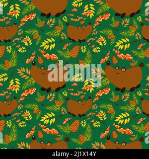 Forest pattern with animals and plants. Seamless pattern for fabric, paper and other printing and web projects. Stock Vector
