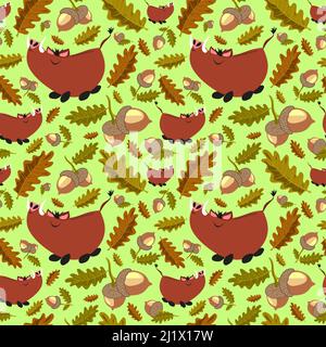Forest pattern with animals and plants. Seamless pattern for fabric, paper and other printing and web projects. Stock Vector