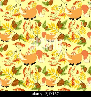 Forest pattern with animals and plants. Seamless pattern for fabric, paper and other printing and web projects. Stock Vector