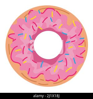 Donut with pink glaze. Doughnut vector illustration isolated on white. Donut icon Stock Vector