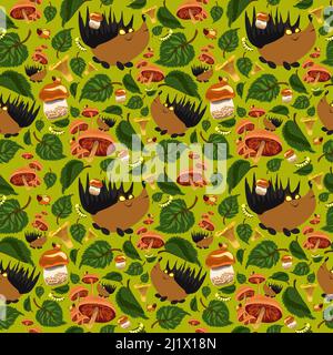 Forest pattern with animals and plants. Seamless pattern for fabric, paper and other printing and web projects. Stock Vector
