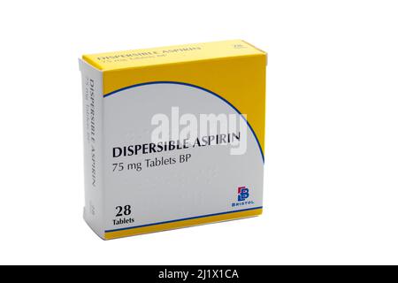 Box of 28 75mg Dispersible Aspirin tablets Stock Photo