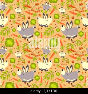 Forest pattern with animals and plants. Seamless pattern for fabric, paper and other printing and web projects. Stock Vector