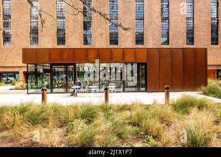 London- March 2022: Coffee shop at Circus West at Battersea Power Station, a large residential and retail development in south west London Stock Photo