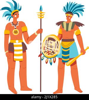 Mayan people, warriors with spear weapons vector Stock Vector