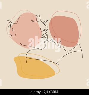 Faces are a line. Continuous linear drawing is fashionable minimalist. Stock Vector