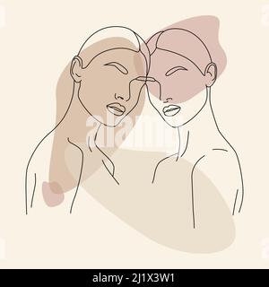 Abstract minimalistic female figures. Vector fashion illustration of a female face in one linear style. Stock Vector