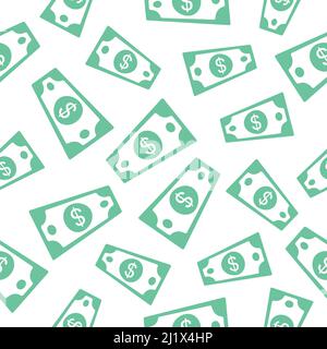 Seamless paper money pattern with flying dollar currency. Stock Vector