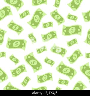 Seamless paper money pattern with flying dollar currency. Stock Vector
