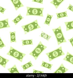 Seamless paper money pattern with flying dollar currency. Stock Vector