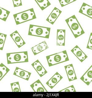 Seamless paper money pattern with flying dollar currency. Stock Vector