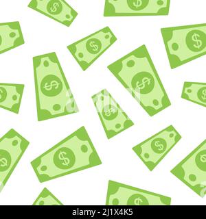 Seamless paper money pattern with flying dollar currency. Stock Vector