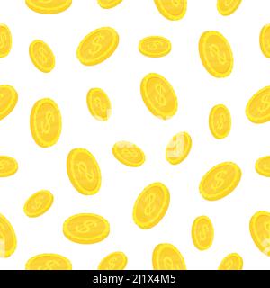 Seamless pattern with golden coins. Falling dollar coins. Stock Vector