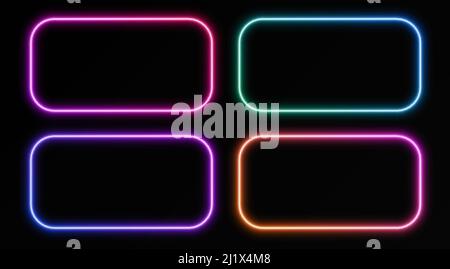 Gradient neon frames, rectangular borders, colorful night banners isolated on black. Stock Vector