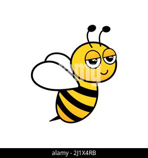 Cute bee with facial emotion. Bumblebee character. Vector illustration isolated on white Stock Vector