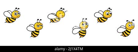 Cute bee with facial emotions. Bumblebees character set. Group cartoon happy bees. Stock Vector