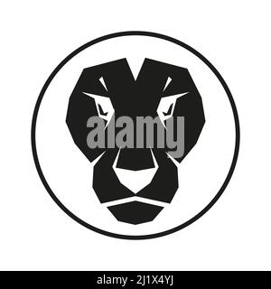 Lion head silhouette. Wild animal black shape. Vector isolated on white Stock Vector