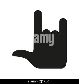 Rock and roll fingers line symbol. Heavy metal sign. Horns gesture linear pictogram. Vector isolated on white. Stock Vector