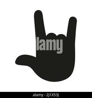 Rock and roll fingers line symbol. Heavy metal sign. Horns gesture linear pictogram. Vector isolated on white. Stock Vector