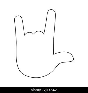 Rock and roll fingers line symbol. Heavy metal sign. Horns gesture linear pictogram. Vector isolated on white. Stock Vector