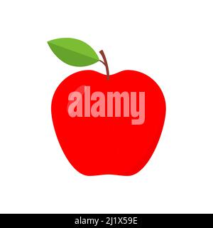 Red apple. Sweet cute flat fruit. Vector isolated on white. Stock Vector